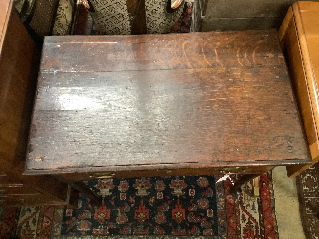 An early 18th century oak side table, width 76cm depth 45cm height 68cm